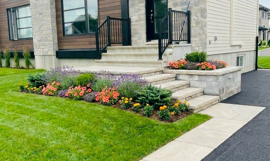 Muret et entrée en pavé uni