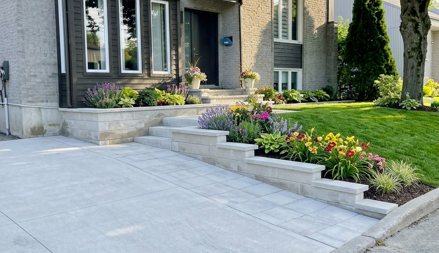 Entrée en dalles et muret